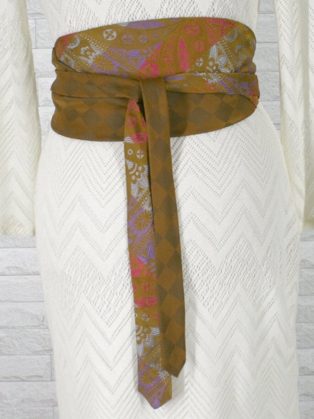 HAND CRAFTED Belt Necktie Upcycled Cummerbund Wrap Silk Wide Obi Waist Sash Fall - Picture 2 of 14